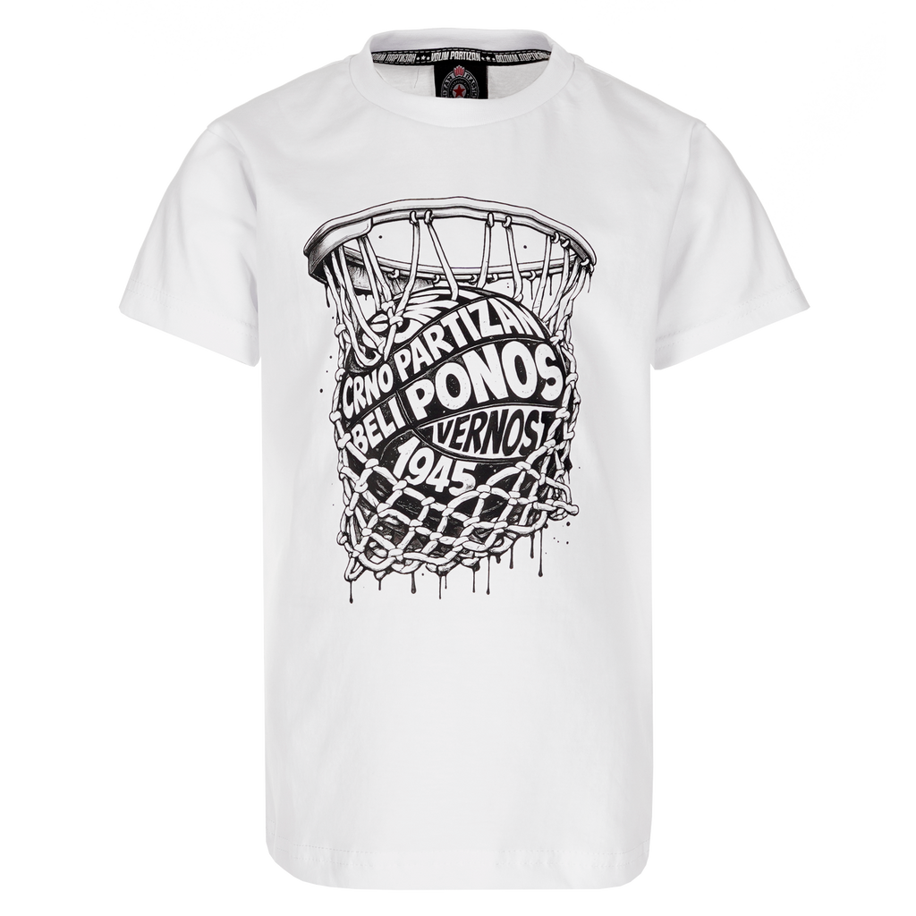 Dečija majica kratkih rukava "LOPTA - KOŠ", bela