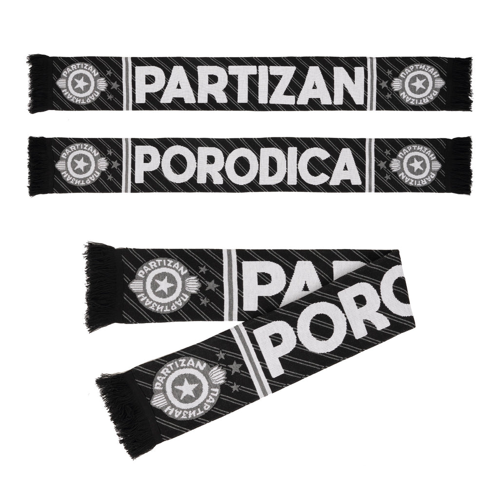 Šal "Partizan porodica" crno-belo-sivi